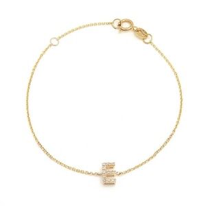 14K Real Yellow Gold  Initial ”E” Single Prong Diamond Bracelet 7+1″